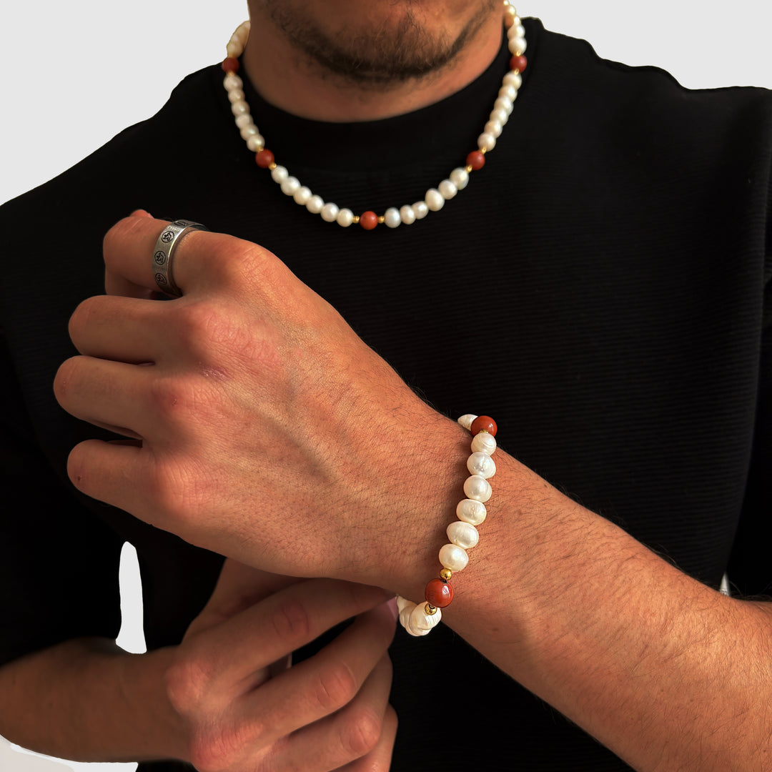 Jasper Stone - Genuine Pearls Bracelet