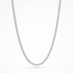 A classic silver-toned curb link chain necklace, shown draped in a U-shape against a clean white background.