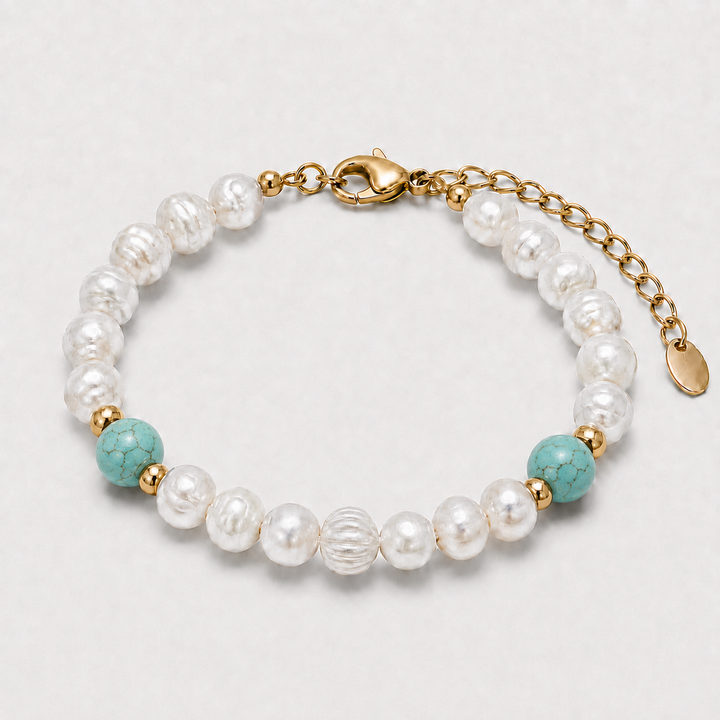Turquoise Stone Pearls Bracelet