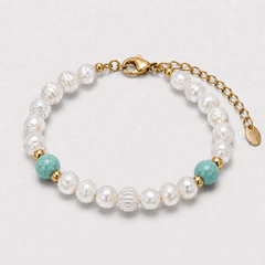 Turquoise Stone Pearls Bracelet