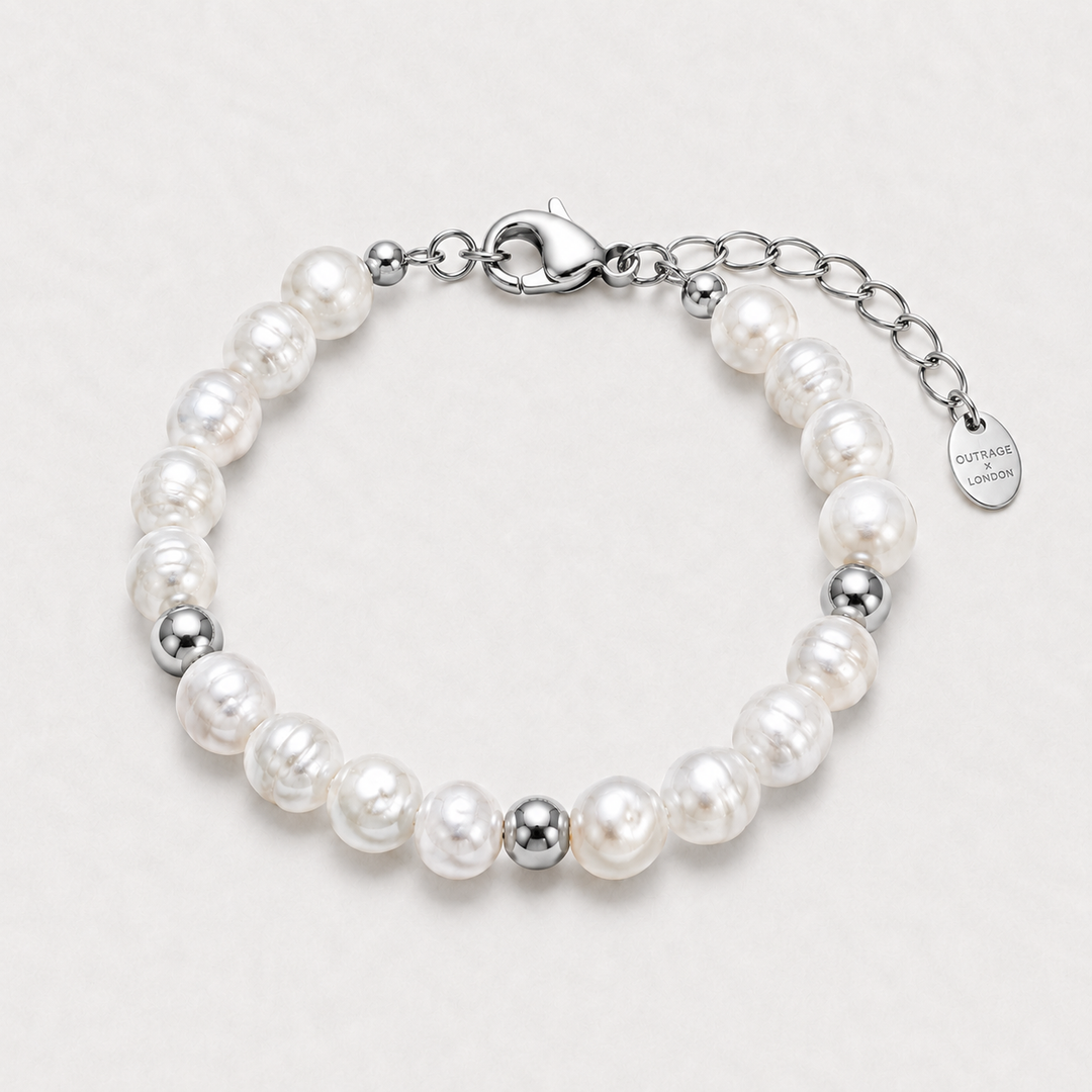 Silver Beaded Genuine Freshwater Pearl Bracelet