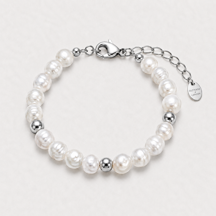 Silver Beaded Genuine Freshwater Pearl Bracelet
