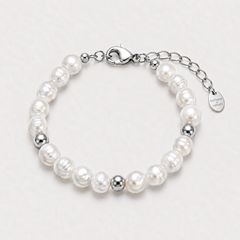 Silver Beaded Genuine Freshwater Pearl Bracelet