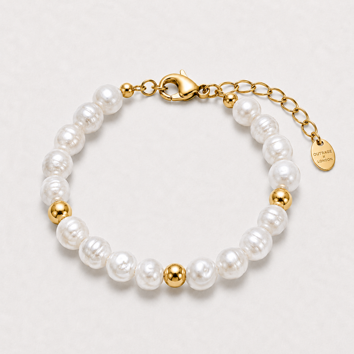 Gold Beaded Genuine Freshwater Pearl Bracelet