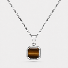 Silver Tiger Eye Stone Necklace Pendant