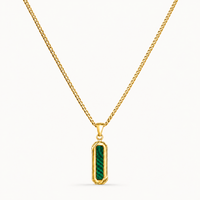 Gold Malachite Stone Necklace Pendant