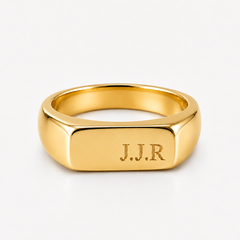 Gold Engraved Rectangle Signet Ring