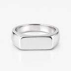 A polished silver signet ring with a flat, rectangular face, shown on a clean white background.