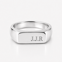 Silver Engraved Rectangle Signet Ring