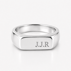 Silver Engraved Rectangle Signet Ring