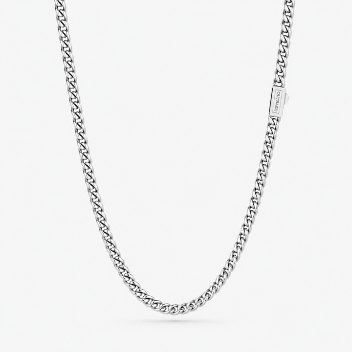 Silver chain necklace on a white background