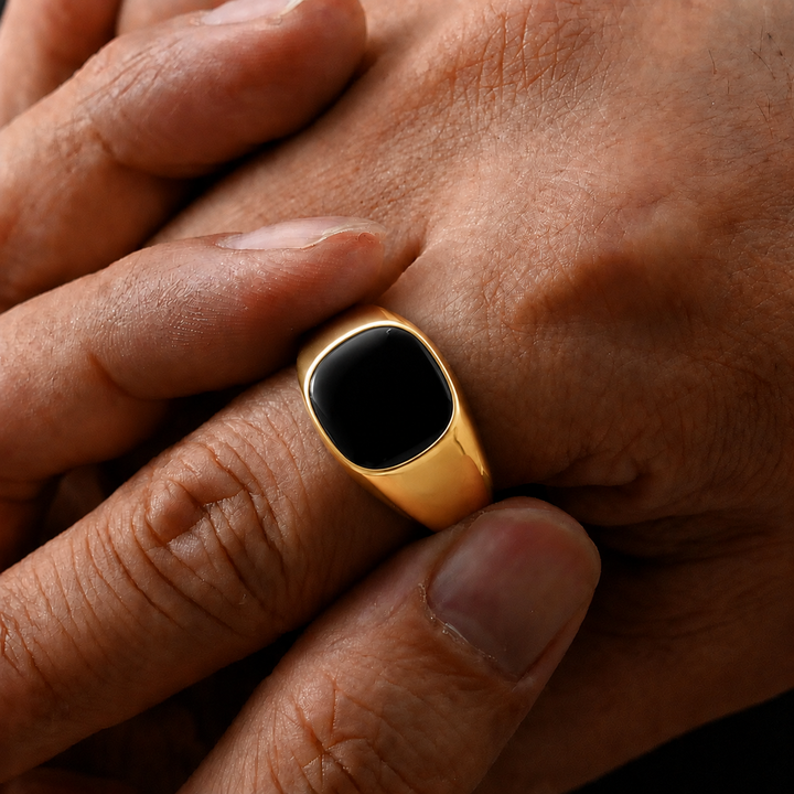 Gold Onyx Stone 20MM Signet Ring