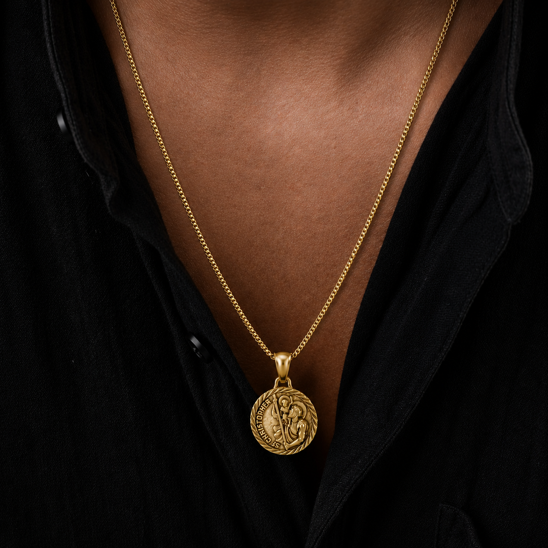 Gold St Christopher Necklace Pendant