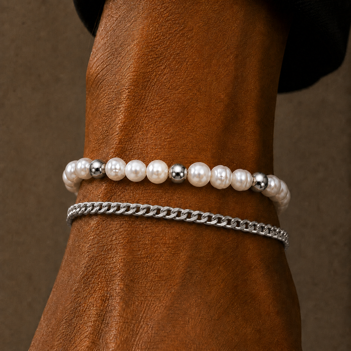 Silver Beaded Genuine Freshwater Pearl Bracelet