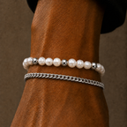 Silver Beaded Genuine Freshwater Pearl Bracelet