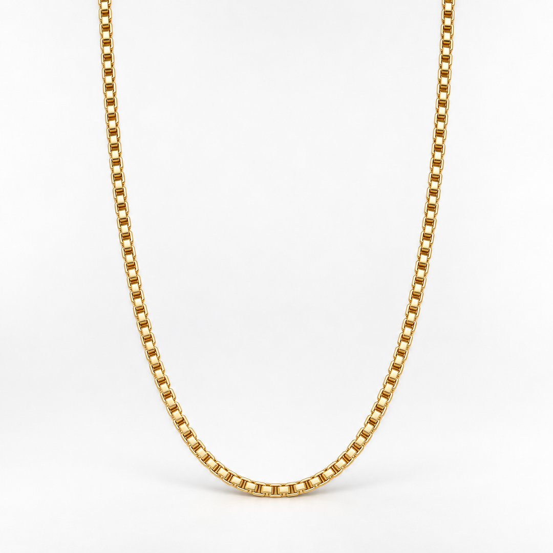 Gold Square Box Chain Necklace - 3mm
