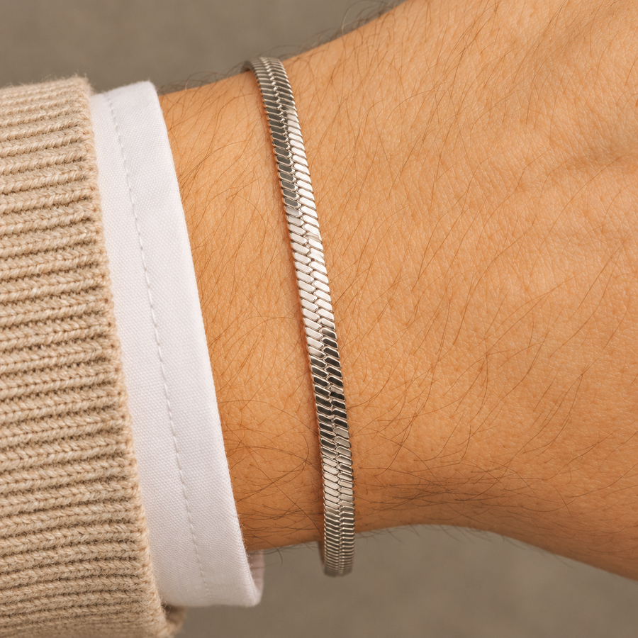 Silver Herringbone Bracelet – 3mm