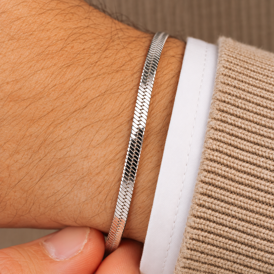 Silver Herringbone Bracelet – 3mm