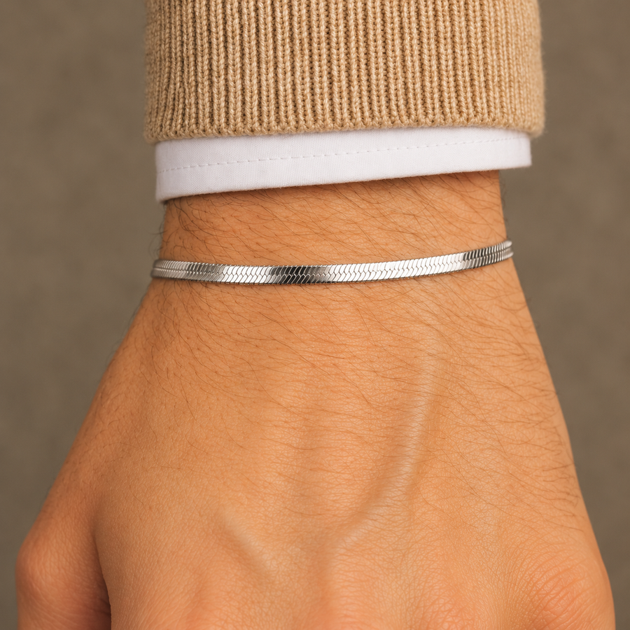 Silver Herringbone Bracelet – 3mm