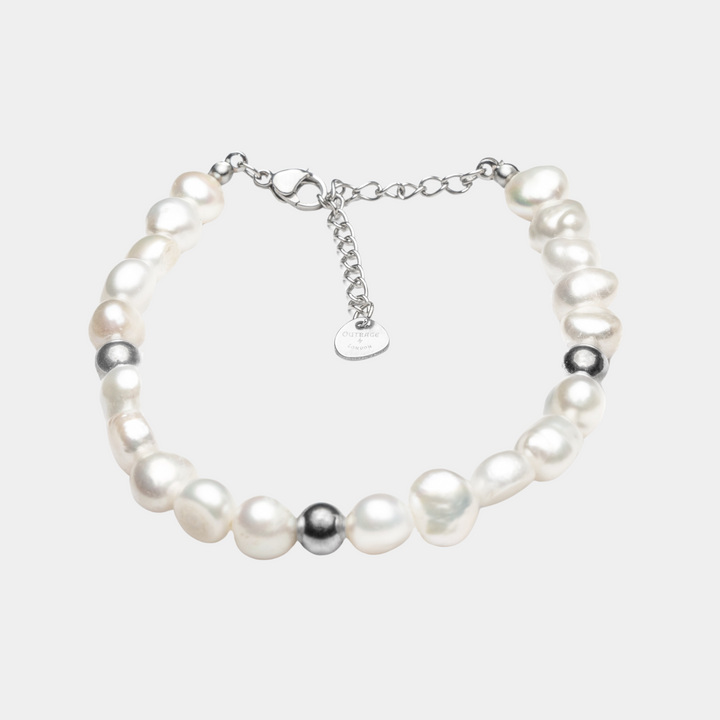 Silver Beaded Genuine Freshwater Pearl Bracelet