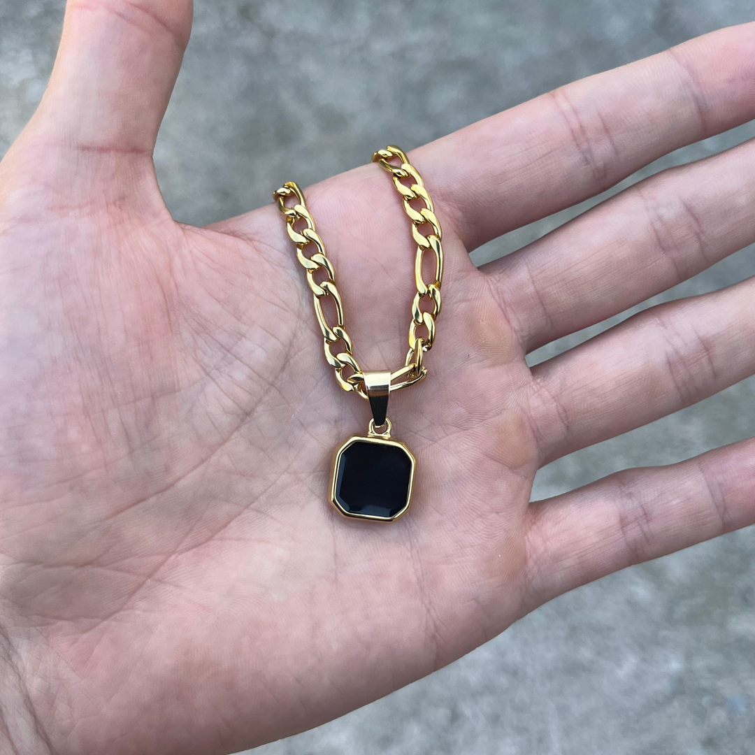 Gold Onyx Stone Necklace Pendant