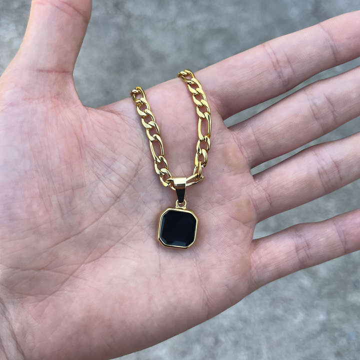 Gold Onyx Stone Necklace Pendant