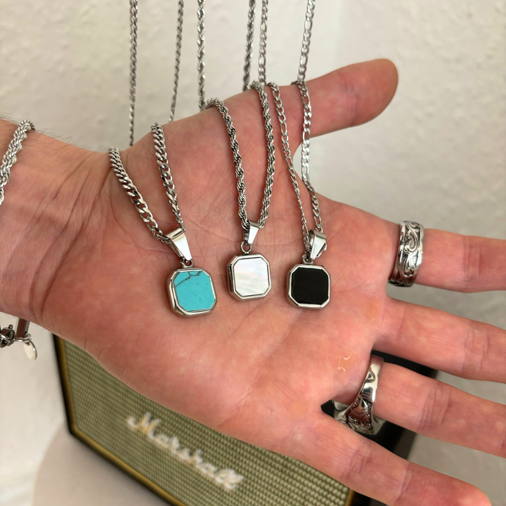 Silver Genuine Turquoise Stone Necklaces Pendant