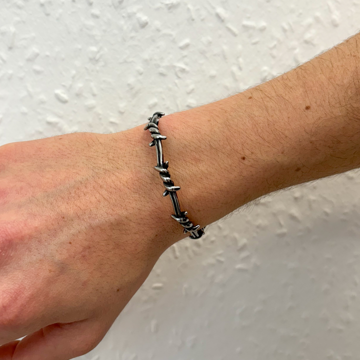 Silver Barbed Wire Bracelet Adjustable