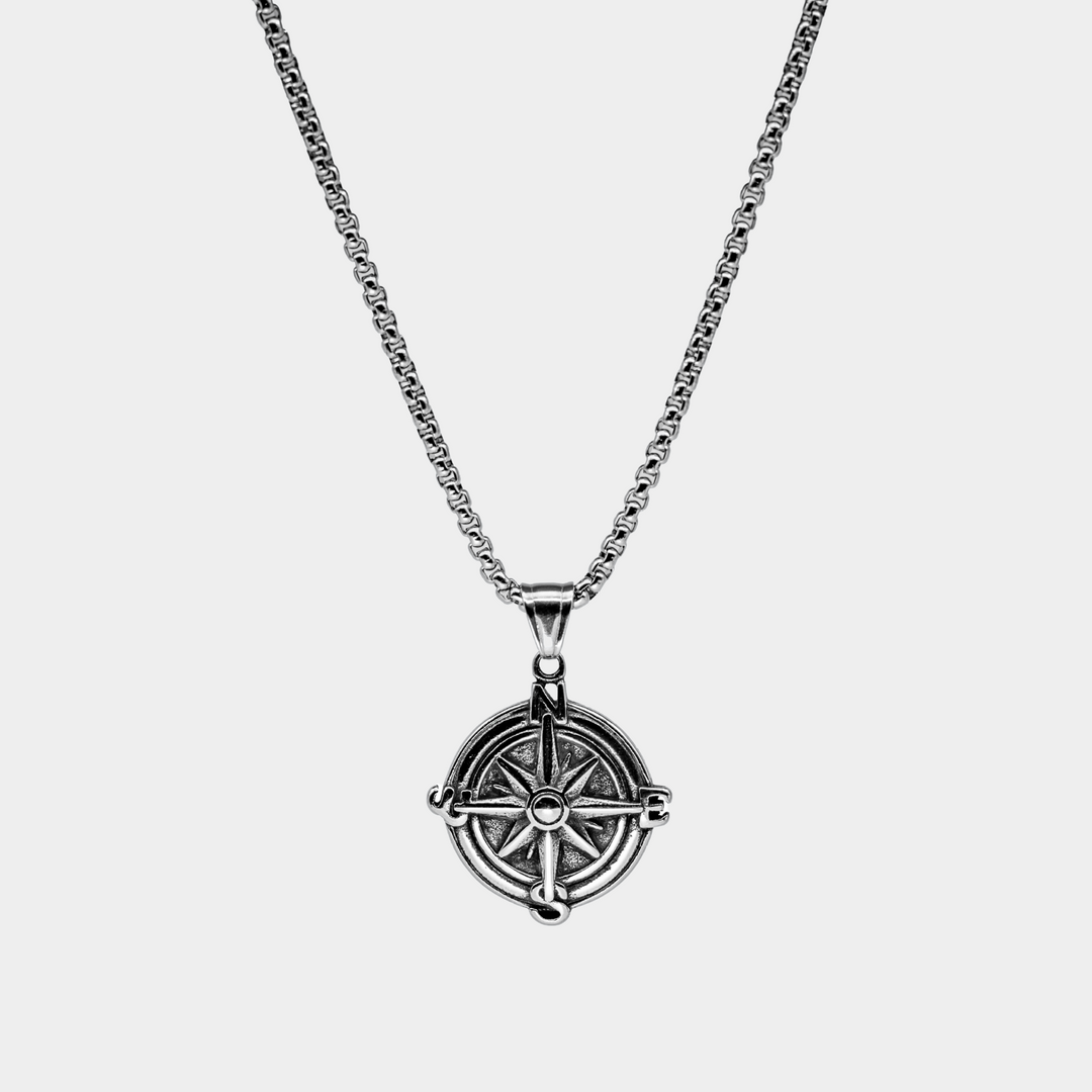 Silver Compass Necklace Pendant