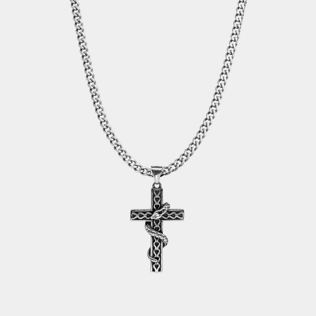 Silver Snake Cross Necklace Pendant