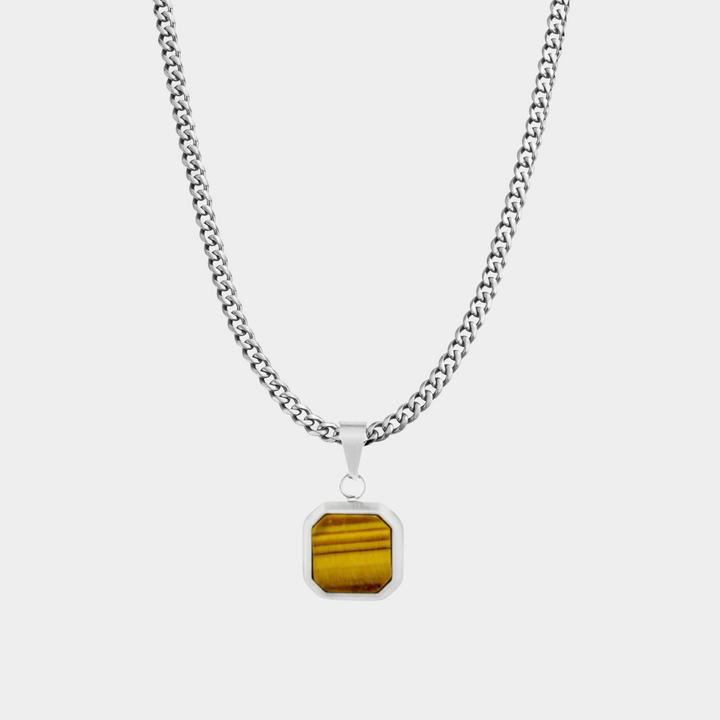 Silver Genuine Tiger Eye Stone Necklace Pendant