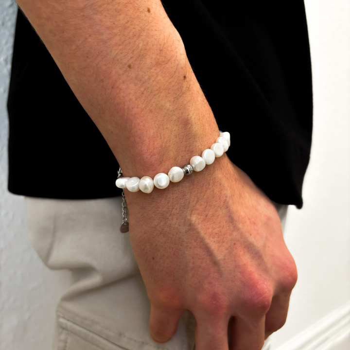 Silver Beaded Genuine Freshwater Pearl Bracelet