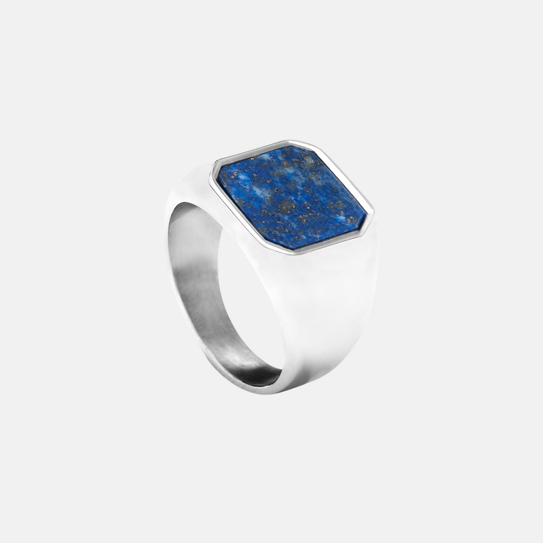 Silver Genuine Lapis Lazuli Stone Signet Ring