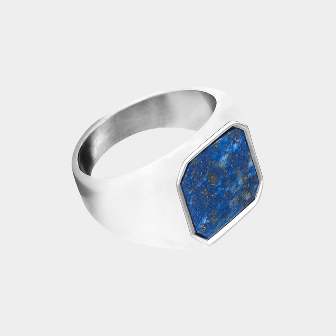 Silver Genuine Lapis Lazuli Stone Signet Ring