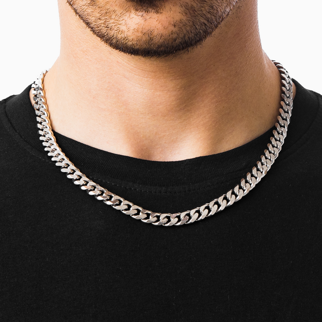 Silver Cuban Chain Necklace 9MM