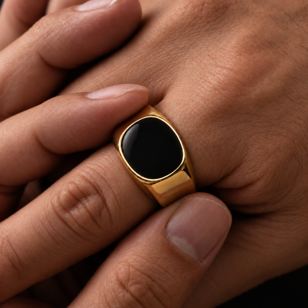Gold Onyx Stone 20MM Signet Ring