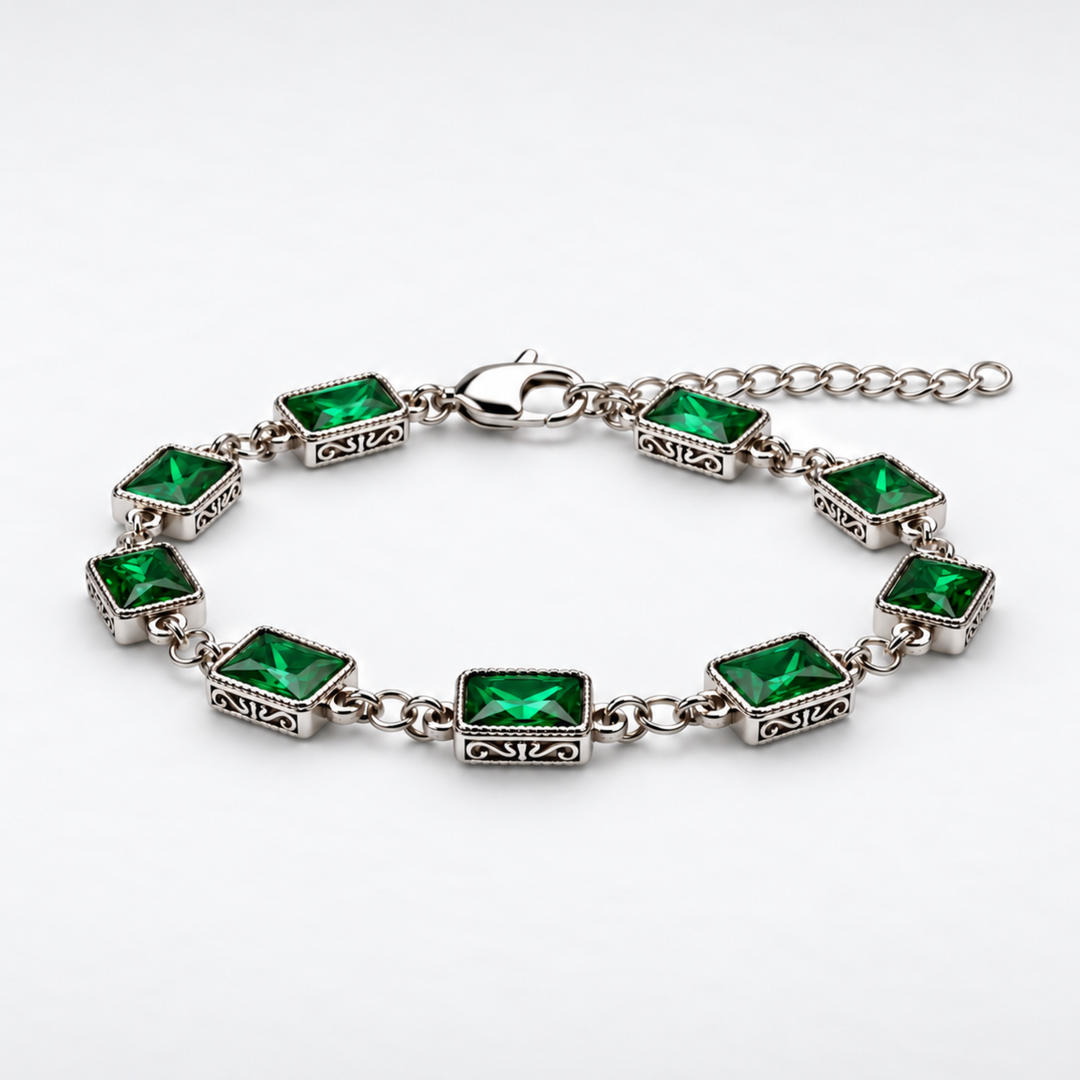 Emerald Gemstone Bracelet Silver