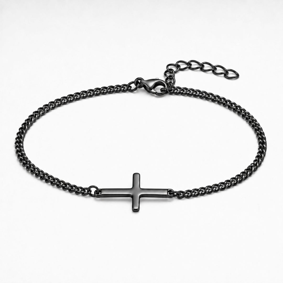 Black Cross Bracelet Cuban Chain 3MM