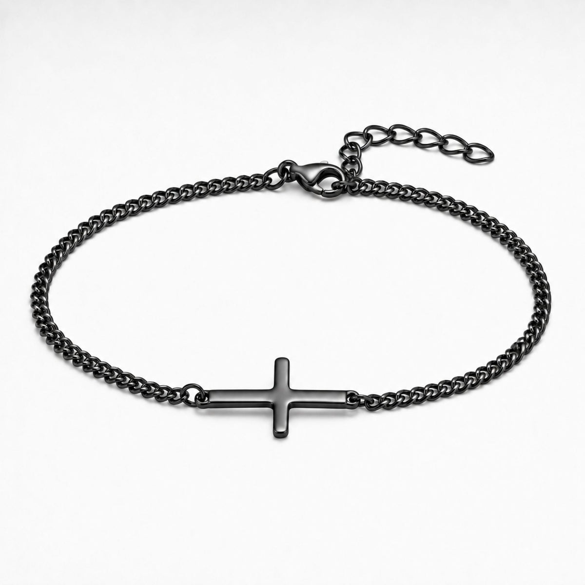 Black Cross Bracelet Cuban Chain 3MM