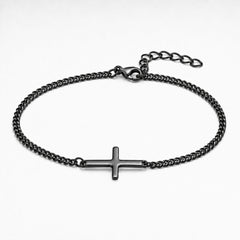 Black Cross Bracelet Cuban Chain 3MM