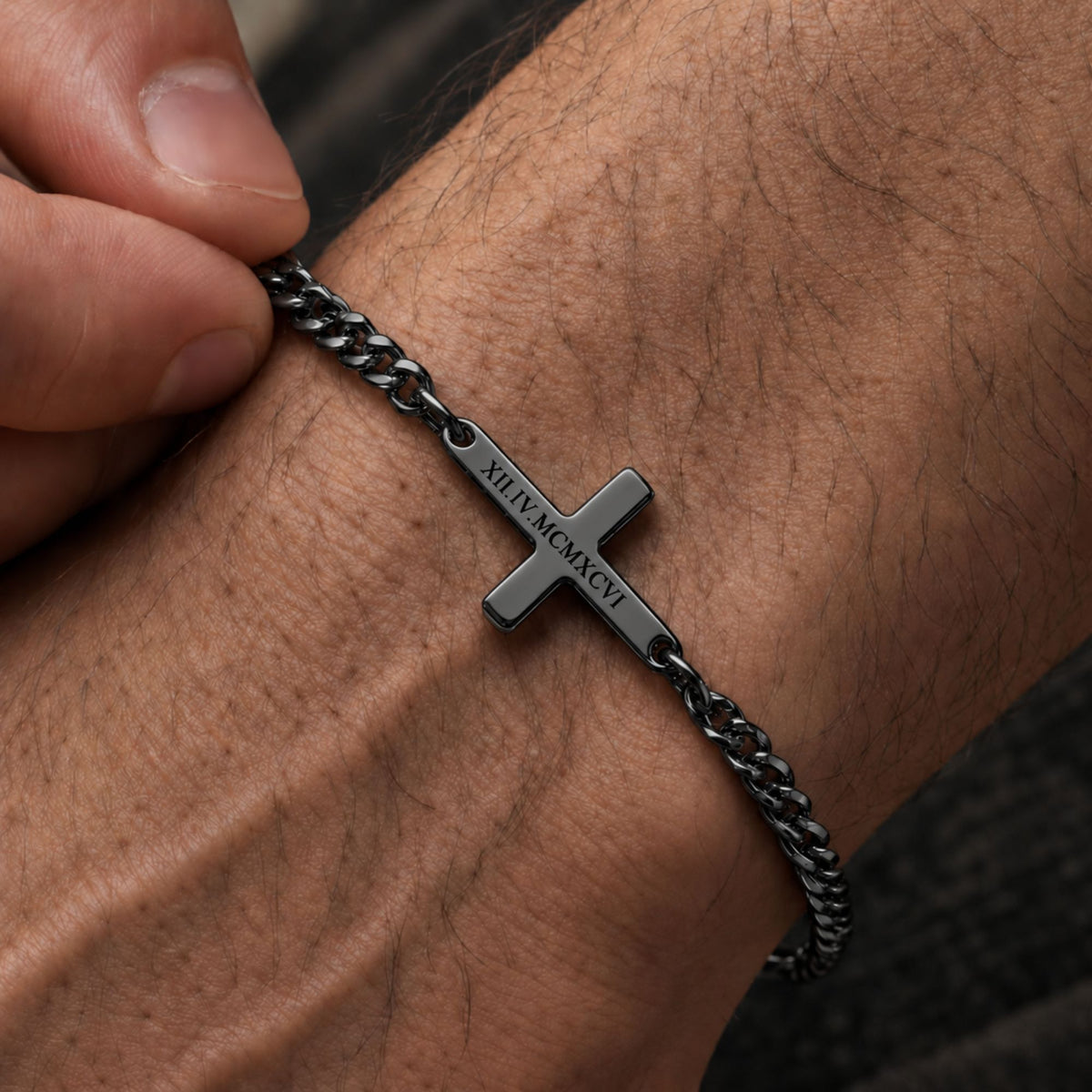 Black Cross Bracelet Cuban Chain 3MM