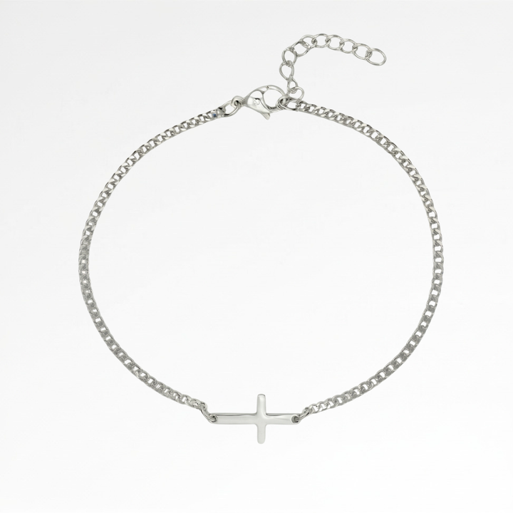 Silver Cross Bracelet Cuban Chain 3MM
