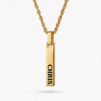 Gold 4-Sided Engraved Bar Necklace Pendant