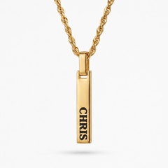 Gold 4-Sided Engraved Bar Necklace Pendant