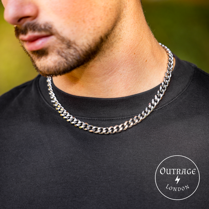 Silver Cuban Chain Necklace 9MM