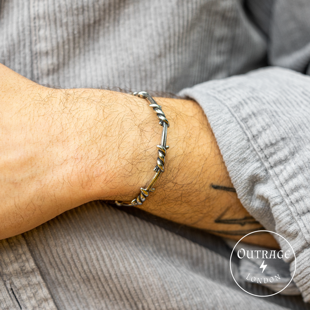 Silver Barbed Wire Bracelet Adjustable