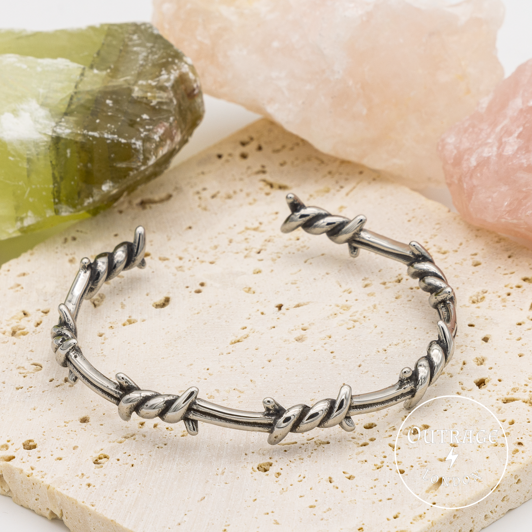 Silver Barbed Wire Bracelet Adjustable